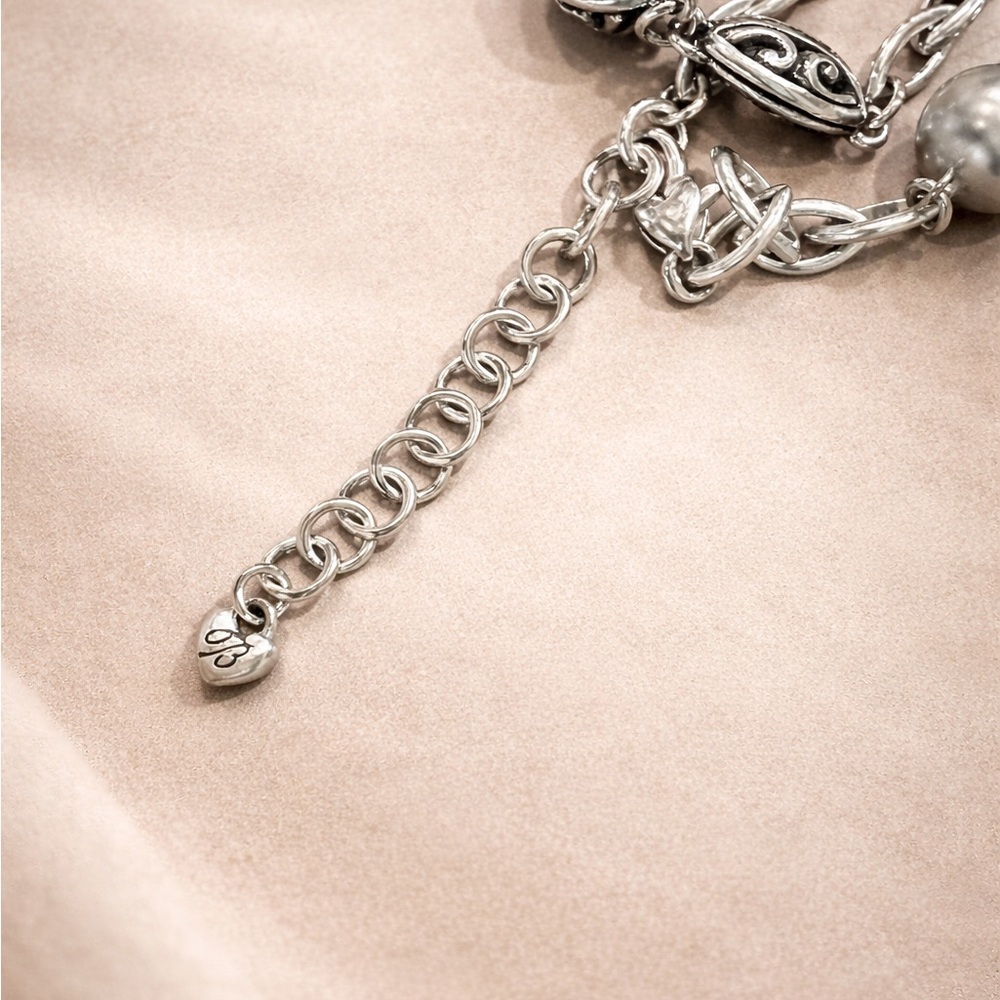 Brighton Silver & Pearl Double Strand Necklace | Filigree Beads | Adjustable - Picture 3 of 3
